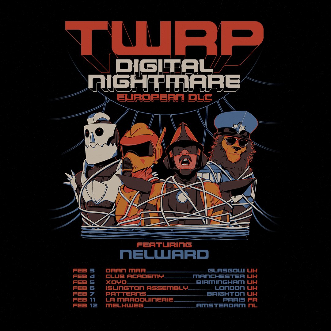TWRPband's tweet photo. The highly anticipated follow-up DLC to our Digital Nightmare North American Tour is officially announced!

Yes that's right, we're coming back to Europe! And this time, we're bringing @nelward64 with us...

GA and VIP tickets are on sale on Monday, November 4th at 10 am CET. https://t.co/M5bqxGwwZM