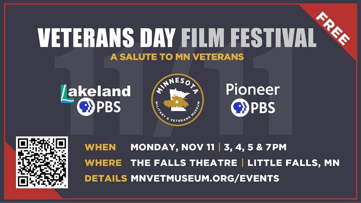 CDMC (@cdcmorrisonmn) on Twitter photo 🎬✨ View A Special #VeteransDay Film Festival in #LittleFallsMN!
On #VeteransDay, powerful stories of MN veterans come to the big screen. In partnership with <a href="/LakelandPBS/">Lakeland PBS</a> & <a href="/PioneerPBS/">Pioneer PBS</a>, #TheFallsTheatre & the <a href="/MNMilMuseum/">MN Military & Veterans Museum</a> are showcasing short films honoring our veterans. 🎖🎖️ 🎬✨ View A Special #VeteransDay Film Festival in #LittleFallsMN!
On #VeteransDay, powerful stories of MN veterans come to the big screen. In partnership with <a href="/LakelandPBS/">Lakeland PBS</a> & <a href="/PioneerPBS/">Pioneer PBS</a>, #TheFallsTheatre & the <a href="/MNMilMuseum/">MN Military & Veterans Museum</a> are showcasing short films honoring our veterans. 🎖🎖️