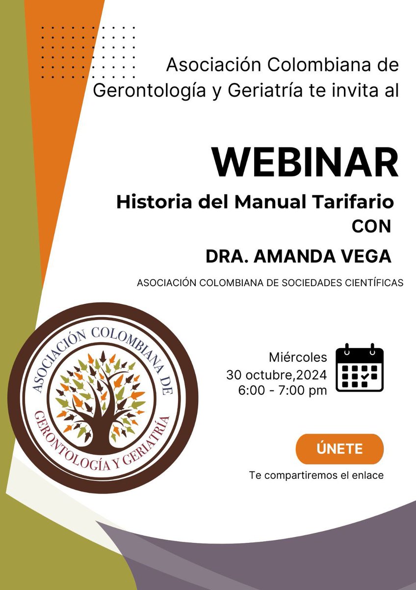 Estimados Amigos <a href="/ACGG_CO/">ACGG</a> :

Los invitamos a participar en el webinar "Historia del Manual Tarifario" con la Dra. Amanda Vega.

📅 Fecha: Miércoles, 30 de octubre  
🕕 Hora: 06:00 p.m.  
🔗 Enlace de conexión: meet.google.com/tov-iuaq-tcc?a…

¡Los esperamos!