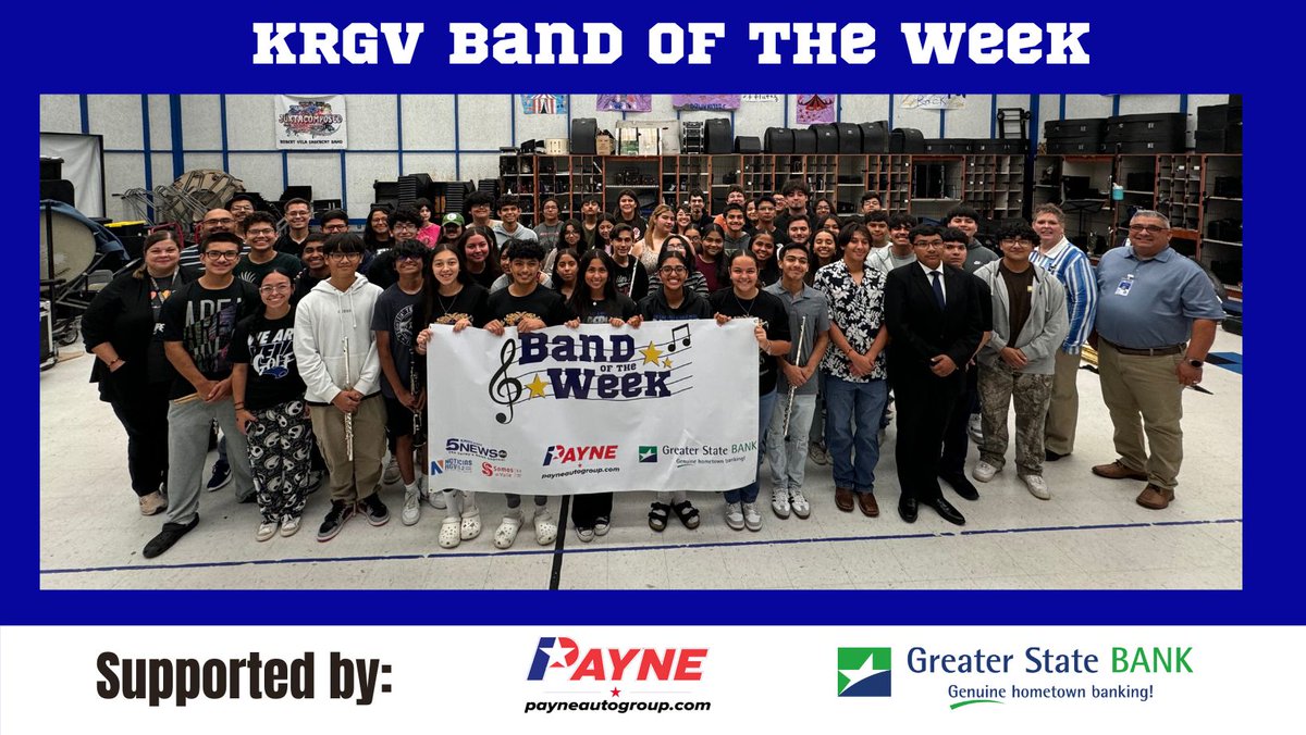 KRGVSports's tweet photo. Congratulations to our KRGV #BandoftheWeek: Robert Vela High School! 🥳🎶🥳 https://t.co/CRB0xLDiCU
