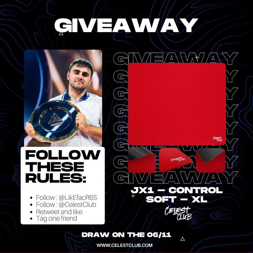 🎁 Giveaway 🎁
You can win a "JX1-Control-SOFT-XL" 
To participate : 

Follow : <a href="/LikEfacR6S/">LikEfac</a> 
Follow : <a href="/CelestClub/">CelestClub</a>
Retweet and like
Tag one friend 

Winner will be draw on 06/11