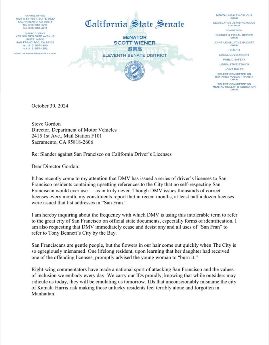 Senator Scott Wiener tweet media