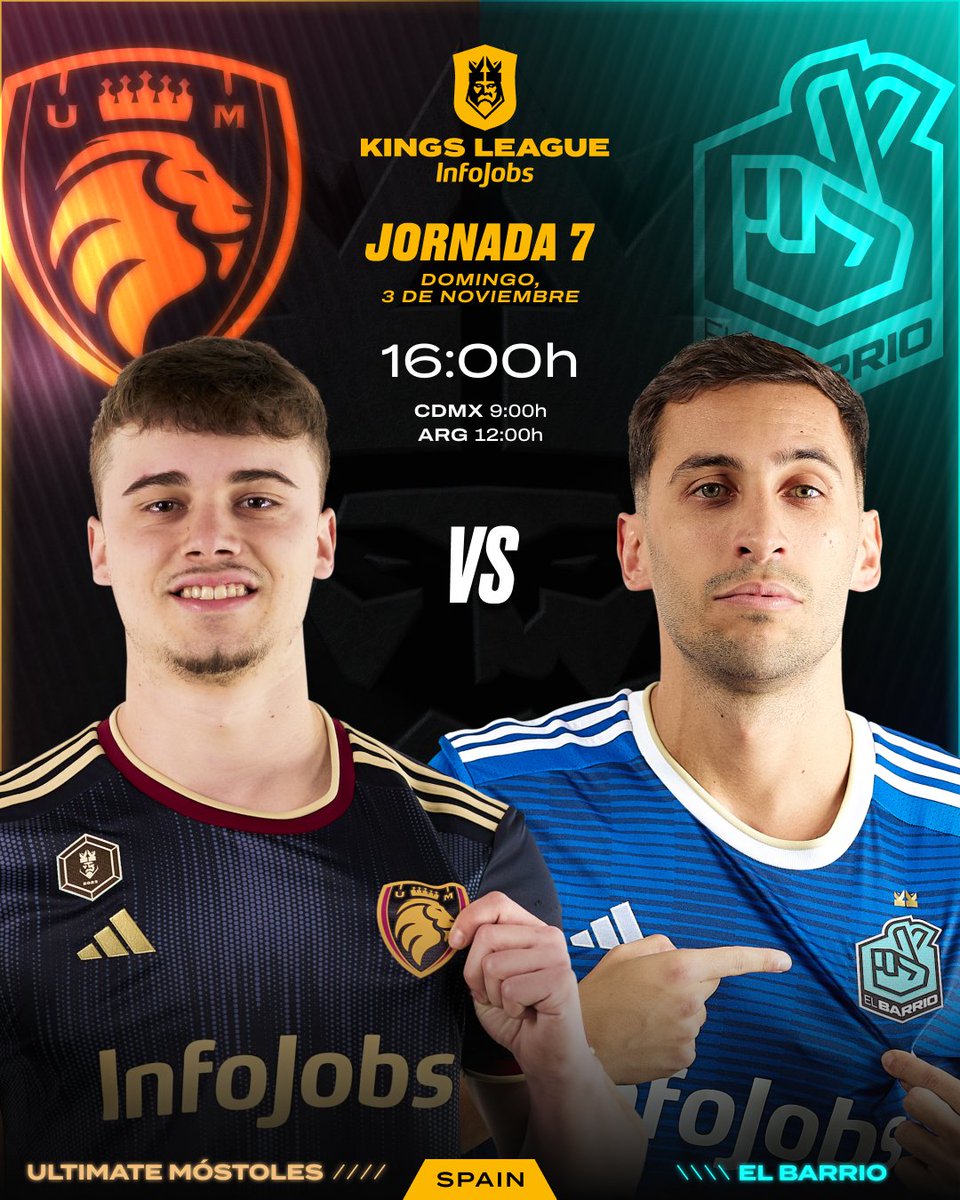 KingsLeague's tweet photo. 🦁 @UltMostoles 🆚 @elbarrioklk_ 🤞

⏰ Domingo 3 a las 16h 🇪🇸

#KingsLeague #InfoJobs https://t.co/0ZWgCdikIo