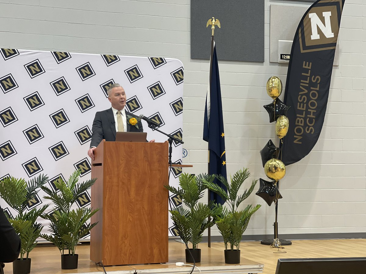 MayorJensen's tweet photo. Every day is a great day to be a #Noblesville Miller! It’s always encouraging to hear from @NobSchools Superintendent @danielghile at the State of the Schools hosted by @NoblesvilleCOC on the exceptional work happening at all levels of our school system. I’m grateful for Dr. Hile’s leadership and commitment to students, teachers, and staff. #Noblesville appreciates the schools collaboration and investment in our community, including through the @NoblesvillePD School Resource Officer program.