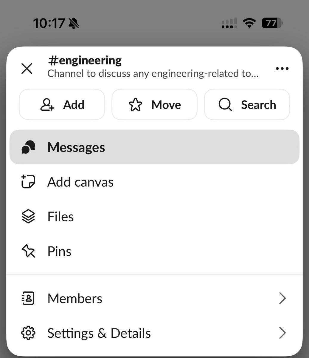 Stammy's tweet photo. one of the interesting parts of product design to me is when you do something new and custom to achieve your needs and it feels really wrong while you're doing it. 

but then you look at other apps you use daily and they're all doing random crazy stuff for their own needs and it works and you don't ever think about it

for example, how slack put all this stuff into the app header. Not saying it’s elegant or couldn’t use more constraints, but it works, I use it all the time and never once clocked myself thinking it should have been something else 

So the lesson is, don’t dismiss your ideas or potential routes too early