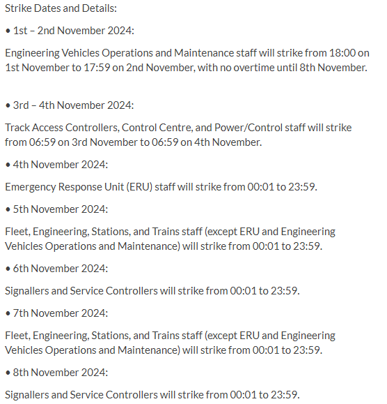 Tube strikes start Friday 1st of Nov at 6pm with 'Engineering Vehicles Operations and Maintenance staff' kicking off our action and other grades striking at various times across next week. 

Details 👇