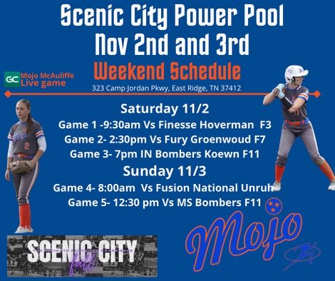 Looking forward to our last fall event in Scenic City! 18u Super Pool at Camp Jordan! Go Mojo! 🧡💙