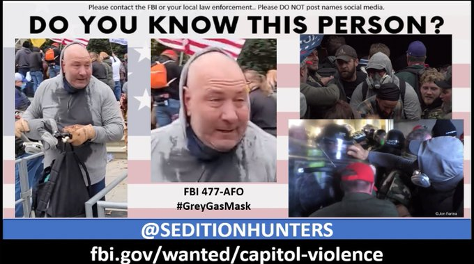 SeditionHunters (@seditionhunters) on Twitter photo Please share across all platforms. Do you Know this person?? Please contact the FBI with 477-AFO tips.fbi.gov or contact us at admin@seditionhunters.org Please do not post names on social media #GreyGasMask #CapitolRiot Please share across all platforms. Do you Know this person?? Please contact the FBI with 477-AFO tips.fbi.gov or contact us at admin@seditionhunters.org Please do not post names on social media #GreyGasMask #CapitolRiot