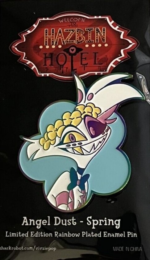 RikZiti's tweet photo. This was on old pin design I made to match angels is there interest in these going into production? #husk #hazbinhotel #angeldust #hazbinhotelpin https://t.co/JFRrLLwgAD