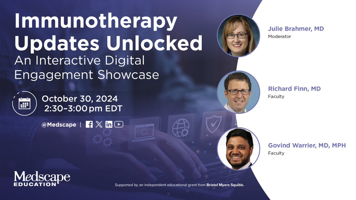 WATCH LIVE IN 1 HOUR ➡️ ms.spr.ly/6013mfc3c

🔑 Unlock these immunotherapy updates for melanoma, HCC, and lung cancer! <a href="/JulieBrahmer/">bet9 优德体育 足球 速8体育 彩金 江山美景图 彩娱乐 AB视讯</a> + <a href="/WarrierMD/">Govind Warrier MD, MPH</a> will discuss the possible impact on clinical practice to make more informed decisions for patients.