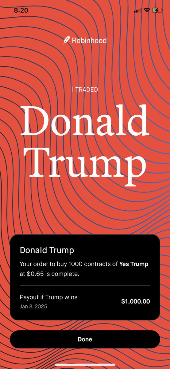 You can now trade futures on Robinhood on the election. $650 to make a $1,000. I would have bet 50k but I do not trust the government who knows what they have up there evil left sleeve.