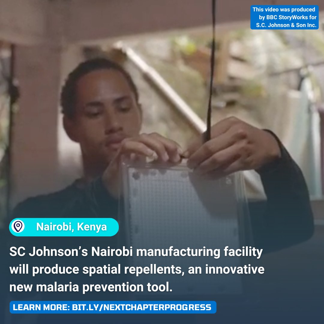 <a href="/WHO/">World Health Organization (WHO)</a> <a href="/MedsforMalaria/">Medicines for Malaria Venture (MMV)</a> <a href="/DNMPKenya/">National Malaria Control Program - Kenya</a> <a href="/malarianomorek/">MalariaNoMoreKenya</a> <a href="/EndMalariaKenya/">The End Malaria Council (EMC) Kenya</a> <a href="/Meds4Africa/">Medicines for Africa</a> <a href="/FightingMalaria/">Malaria Consortium</a> <a href="/vestergaard/">Vestergaard</a> <a href="/postcardsfromw4/">Carol Essex</a> @psieyes <a href="/NEMalariacounci/">Nigeria End Malaria Council</a> <a href="/MalariaFreeNG/">Malaria Free Nigeria</a> <a href="/invectorcontrol/">IVCC</a> <a href="/McD_beatmalaria/">Margaret Reilly McDonnell</a> <a href="/AlisonOWheeler/">AlisonOWheeler</a> <a href="/UNITAID/">Unitaid</a> <a href="/gatesfoundation/">Gates Foundation</a> In Kenya🇰🇪, <a href="/SCJohnson/">SC Johnson</a>'s Nairobi manufacturing facility will produce spatial repellents, an innovative new malaria prevention tool, with the goal of producing enough supply to reach 17 million people in East Africa annually.