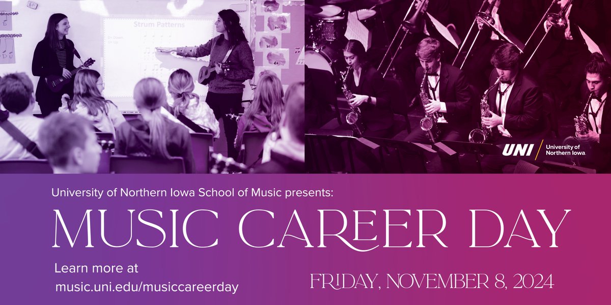 UNI_SOM's tweet image. Are you a high school student looking to explore music careers? Know anyone who might be? Please join us and encourage your friends, family or students to join us for Music Career Day at UNI on Friday, November 8! Find out more and register at music.uni.edu/musiccareerday