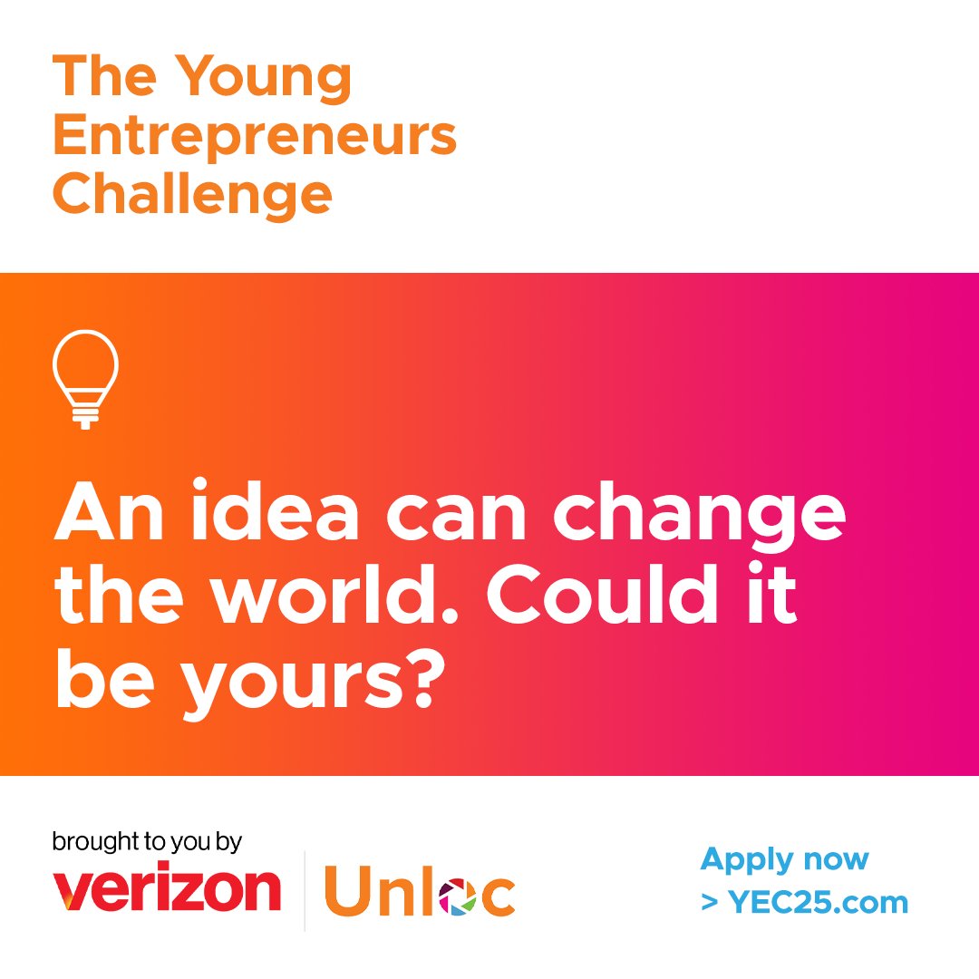 16-25? Have an idea to make the world a better place? Your idea could #win you £10,000 - so what are you waiting for?  Enter the Young #Entrepreneurs #Challenge from <a href="/unloc_uk/">Unloc</a>  &amp; <a href="/VerizonBusiness/">Verizon Business</a>

Apply now👉YEC25.COM

#Funding #Grants #Mentorship #Business #YEC25
