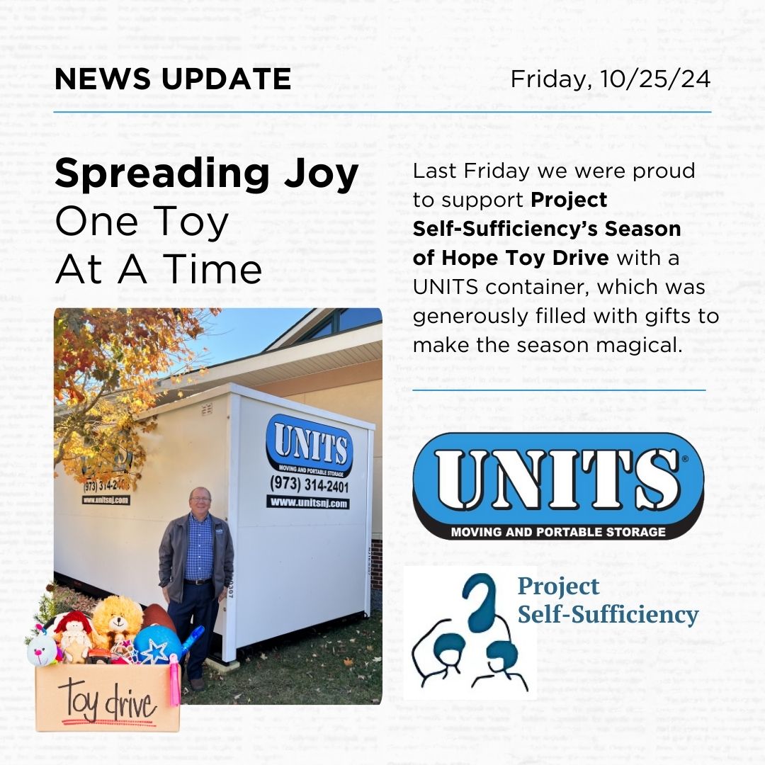 UnitsNewJersey's tweet image. Spreading joy, one toy at a time! Last Friday, we proudly supported Project Self-Sufficiency's Season of Hope Toy Drive by donating a UNITS container. Together, we hope to make a magical season possible! 

#UNITSStorage #ProjectSelfSufficiency #NorthernNJ