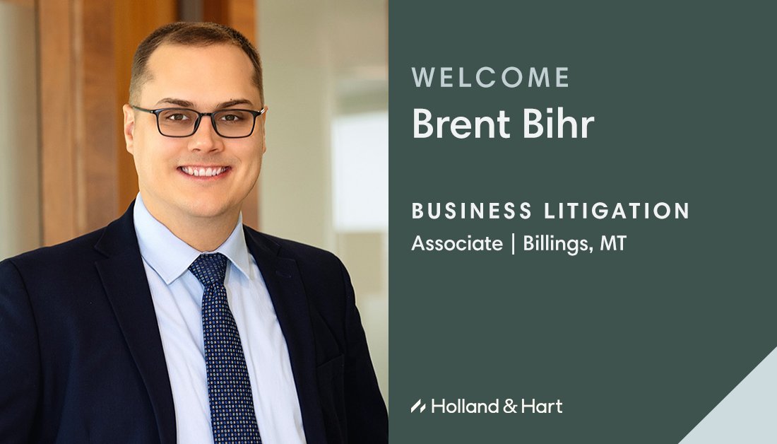 HollandHart's tweet image. We are pleased to welcome #BusinessLitigation attorney Brent Bihr to the firm’s Billings office. Brent works diligently to resolve clients’ disputes when resolution outside litigation becomes unavoidable. Read more about Brent: hollandhart.com/bbihr
#CommercialLitigation