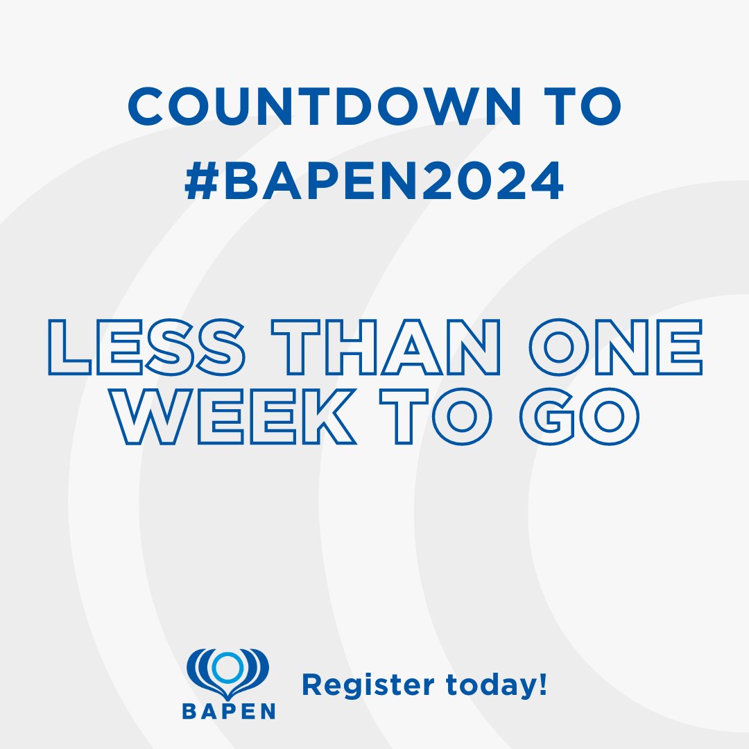 It's less than one week until BAPEN Conference 2024 and we can’t wait to see you in Gateshead!
 
For those who haven’t yet got tickets, don’t worry, there’s still time by following this link: bit.ly/3MhQN28