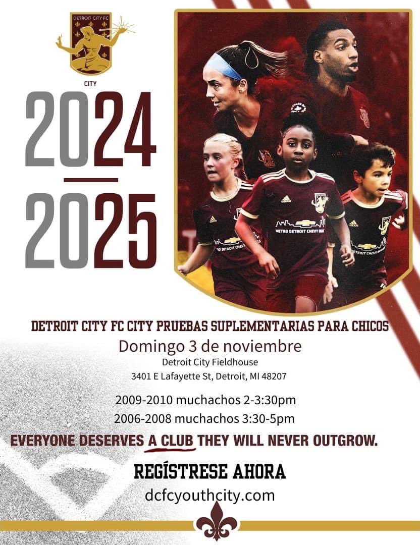 Detroit City FC City Youth (@dcfccity) on Twitter photo LLAMANDO A TODOS LOS NIÑOS 2010-2006 📣 DCFC City organizará pruebas suplementarias el domingo 3 de noviembre en el <a href="/CityFieldhouse/">Detroit City Fieldhouse</a>. Todos los jugadores que asistan a las pruebas DEBEN registrarse: dcfcyouthcity.com LLAMANDO A TODOS LOS NIÑOS 2010-2006 📣 DCFC City organizará pruebas suplementarias el domingo 3 de noviembre en el <a href="/CityFieldhouse/">Detroit City Fieldhouse</a>. Todos los jugadores que asistan a las pruebas DEBEN registrarse: dcfcyouthcity.com