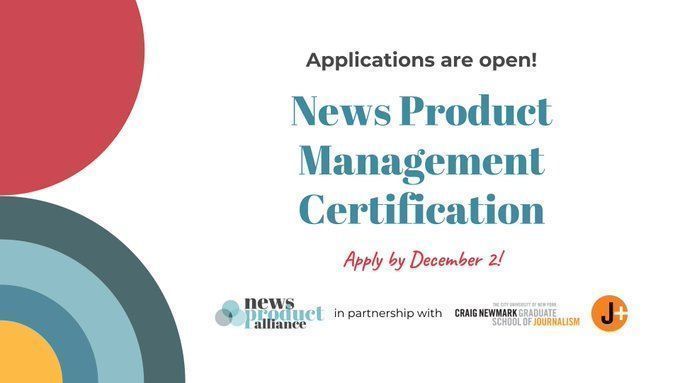 GIJN Africa (@gijnafrica) on Twitter photo NEW! The call for applications for <a href="/newsproduct/">News Product Alliance</a> & <a href="/newmarkjschool/">Newmark J-School</a>'s News Product Management Certification program is currently open.
This part-time and virtual program is designed for mid to senior-level news professionals.
Apply by December 2. buff.ly/48MzbXJ NEW! The call for applications for <a href="/newsproduct/">News Product Alliance</a> & <a href="/newmarkjschool/">Newmark J-School</a>'s News Product Management Certification program is currently open.
This part-time and virtual program is designed for mid to senior-level news professionals.
Apply by December 2. buff.ly/48MzbXJ