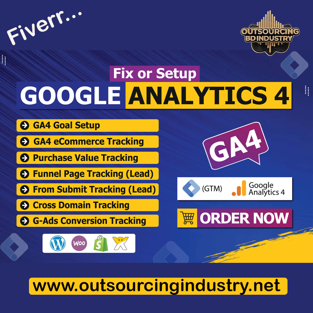 I Will Fix or Set Up Facebook Pixel, Google Analytics 4, and e-commerce Conversion API Tracking.

Email: mohammadomarfaruk841@gmail.com
WhatsApp Link: 
call.whatsapp.com/video/r6DryEGQ…
Fiverr GIG Link:
fiverr.com/s/qDebPXd
fiverr.com/s/XLe0Dyk
#googleanalytics