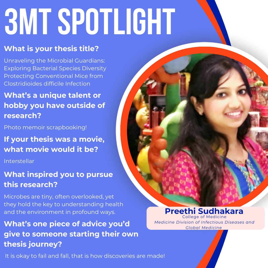 🕥The countdown continues with Preethi Sudhakara from <a href="/UFMedicine/">UF Medicine</a> ! 

Get ready to dive into the tiny world of “microbial guardians” as she unravels how diverse bacteria protect conventional mice from Clostridioides difficile infections!