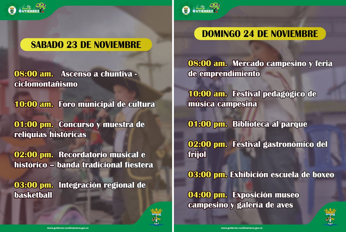 Nuestros espacios públicos se engalanarán con un despliegue cultural y deportivo durante toda una semana. 
gutierrez-cundinamarca.gov.co/noticias/seman…