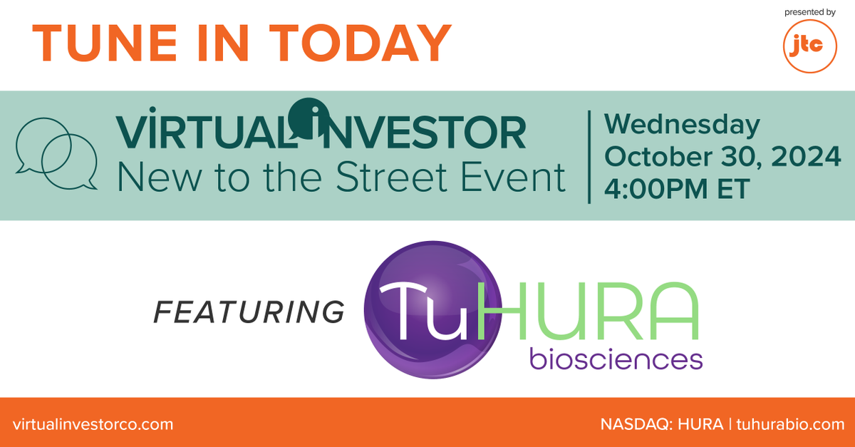 InvestorVirtual's tweet photo. #TuneInToday for @TuhuraBio's Virtual Investor "New to the Street" Event on October 30th at 4:00 PM ET. Sign up here: https://t.co/1yiRsPGudQ
$HURA #BiSpecificADCs #MerkelCell #SquamousCell #ImmuneModulatingADCs https://t.co/7ab0tU8RXW