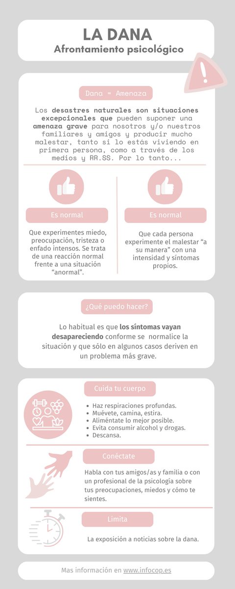 ✅Qué hacer frente a la #DANA: afrontamiento #psicológico. 
Confiamos en que estas recomendaciones puedan ayudar a quienes estén pasando por esta situación.
