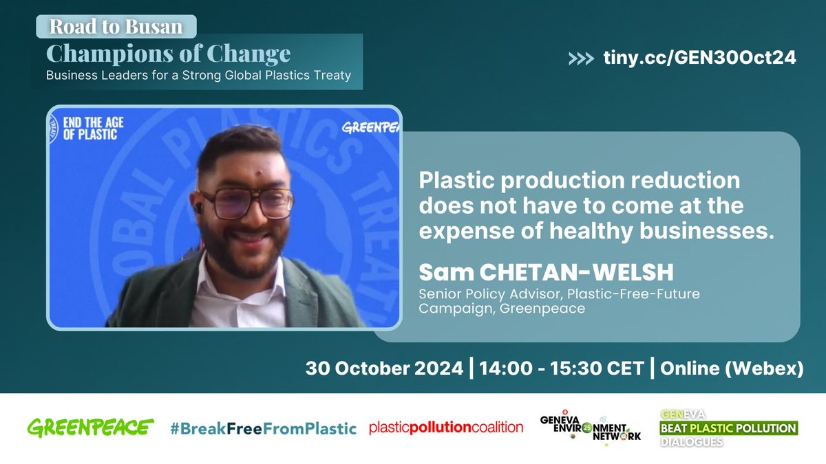 <a href="/Greenpeace/">Greenpeace International</a> <a href="/brkfreeplastic/">#BreakFreeFromPlastic</a> <a href="/PlasticPollutes/">Plastic Pollutes</a> <a href="/schetanw/">Sam Chetan-Welsh</a> <a href="/ieefa_institute/">IEEFA.org</a> <a href="/SthLxmn/">Seth Laxman (he/him)</a> @Unverpackt_Kiel <a href="/ciel_tweets/">Center for International Environmental Law</a> <a href="/IUCN_Plastics/">IUCN Plastics</a> <a href="/unige_en/">UNIGE_en</a> <a href="/IEEFA_SouthAsia/">IEEFA South Asia</a> With a few weeks to #PlasticsTreaty #INC5, Moderator Sam Chetan-Welsh of <a href="/Greenpeace/">Greenpeace International</a> shows that with Member States having expressed interests for businesses that will be impacted by the treaty to be involved, the initiative provides an economic case of plastic reduction control.