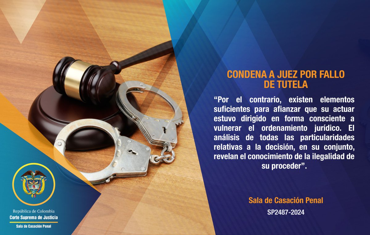 Condena a juez por prevaricato por acción. #SalaPenal negó nulidad y ratificó condena a funcionario judicial que falló tutela de extrabajadores de Telecom. La Sala consideró que tomó decisiones contrarias a la ley y no fue por negligencia o descuido.
Ver: acortar.link/FqfeS0