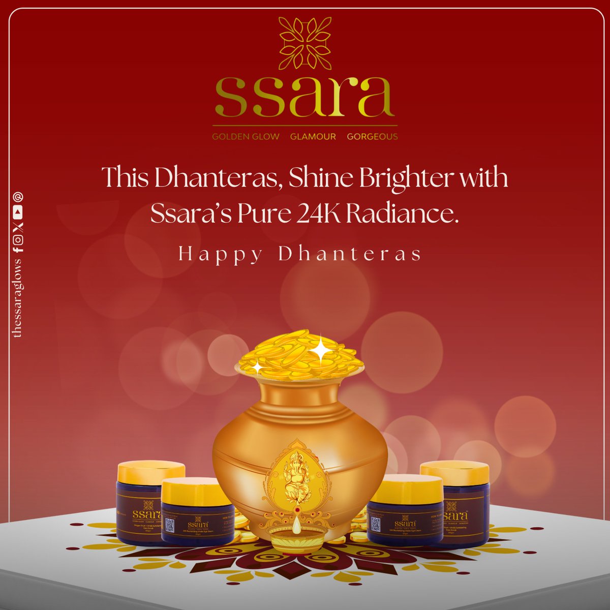 TheSsaraGlows's tweet photo. May the Festival of Lights bring endless radiance, prosperity, &amp; glow to your life✨
Celebrate this #Diwali  with Ssara’s golden touch &amp; let your beauty shine as bright as lamps. Happy Diwali! 🪔 ✨🪷
#Dhanteras  #roopchaturdashi  #thessaraglows #HappyDiwali  #AskSsara  #Ssara https://t.co/zM6pVZSSqN
