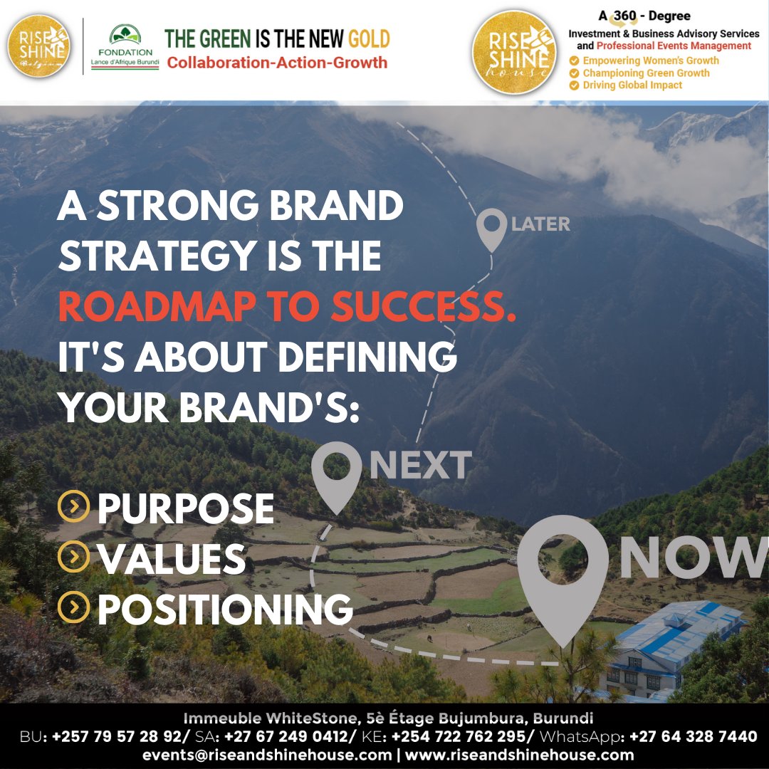 RiseandshineHo1's tweet photo. A strong brand strategy is the roadmap to success. 

It's about defining your brand's:

✅Purpose

✅ Values

✅ Positioning.

#RiseWithUs
#BrandStrategy
#Branding https://t.co/Cd7NeE5kw8