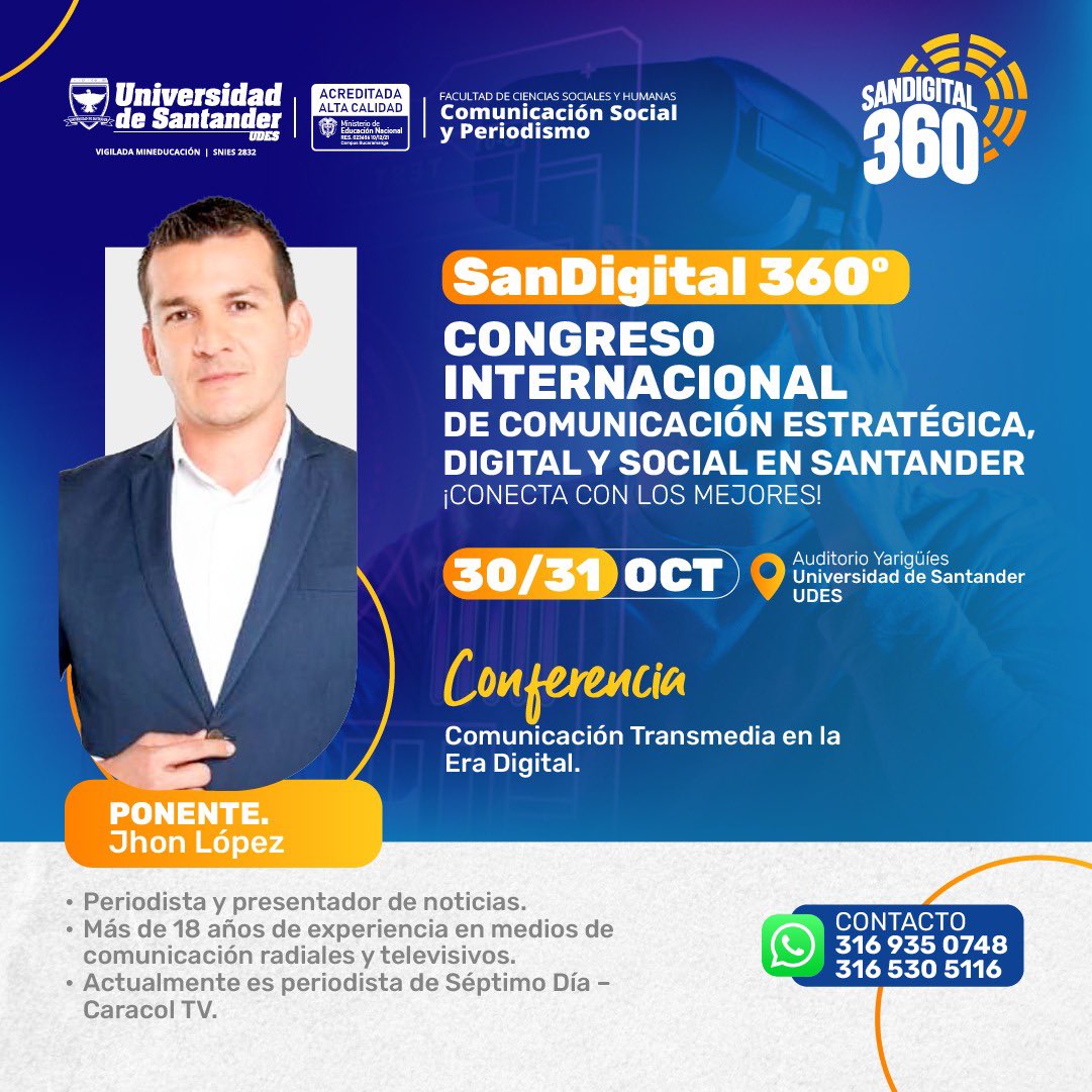 ComSocial_udes's tweet photo. 📚 A esta hora inicia el I Congreso Internacional de Comunicación Digital que realiza el Programa de Comunicación Social y Periodismo de la Universidad de Santander @udes_oficial 

#sandigital360 #congresodigital #soycomunicadorudes #udes #Bucaramanga https://t.co/ZjmLtIzWL0