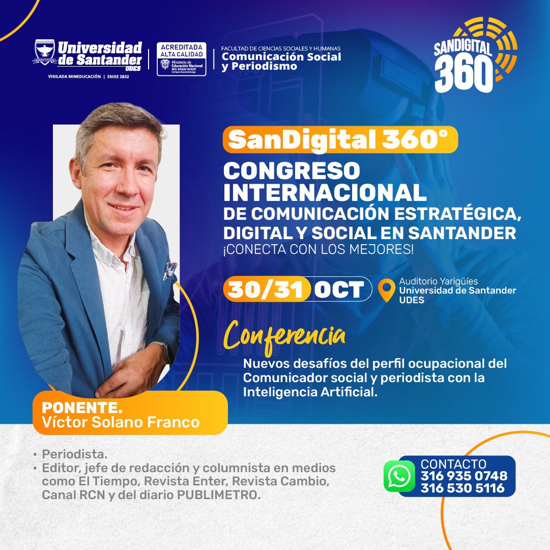 ComSocial_udes's tweet photo. 📚 A esta hora inicia el I Congreso Internacional de Comunicación Digital que realiza el Programa de Comunicación Social y Periodismo de la Universidad de Santander @udes_oficial 

#sandigital360 #congresodigital #soycomunicadorudes #udes #Bucaramanga https://t.co/ZjmLtIzWL0