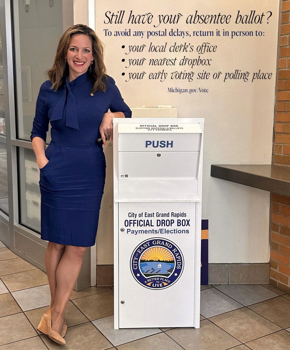 Still have your absentee ballot? To avoid any postal delays and to make sure your vote is counted, return your ballot in person to:

• your clerk’s office
• your nearest dropbox
• your early voting site or polling place

Get all that information and more at