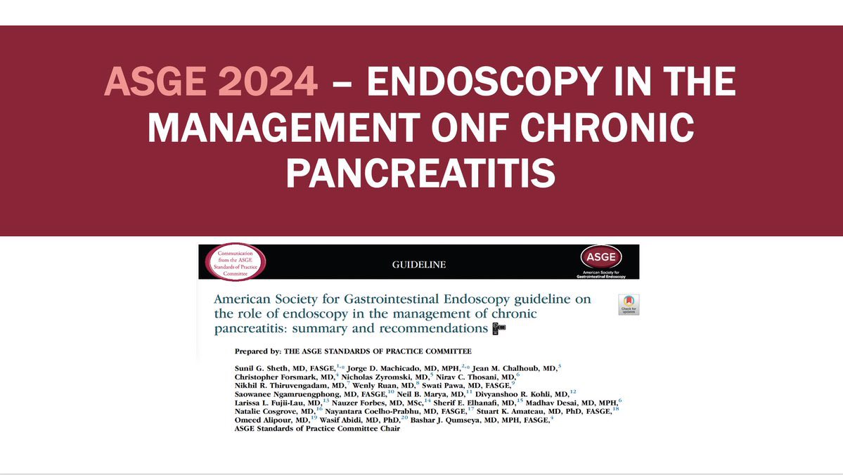 Elena Santos-Perez (@elenasantosp) on Twitter photo 🚨New guidelines for endoscopy in #ChronicPancreatitis by <a href="/ASGEendoscopy/">ASGE GI Endoscopy</a>! 🔑:
▶️PD stricture? the largest plastic stent
▶️PD stones>5 mm? ESWL/EHL
▶️Biliary stricture? ERCP - FCSEMS
▶️Symptomatic pseudocyst? EUS drainage
#pancreatology #AdvancedEndoscopy #GIFellow 🚨New guidelines for endoscopy in #ChronicPancreatitis by <a href="/ASGEendoscopy/">ASGE GI Endoscopy</a>! 🔑:
▶️PD stricture? the largest plastic stent
▶️PD stones>5 mm? ESWL/EHL
▶️Biliary stricture? ERCP - FCSEMS
▶️Symptomatic pseudocyst? EUS drainage
#pancreatology #AdvancedEndoscopy #GIFellow