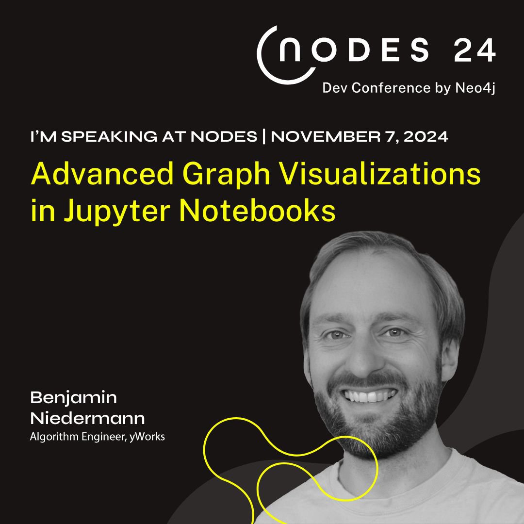 yworks's tweet photo. Next week, #Nodes2024 by @neo4j takes place! On November 7 from 1:00 PM - 1:30 PM UTC, Dr. Benjamin Niedermann will talk about “Advanced Graph Visualizations in Jupyter Notebooks.”

Register here: https://t.co/BLEvVoKvjd https://t.co/R41io1NOHa