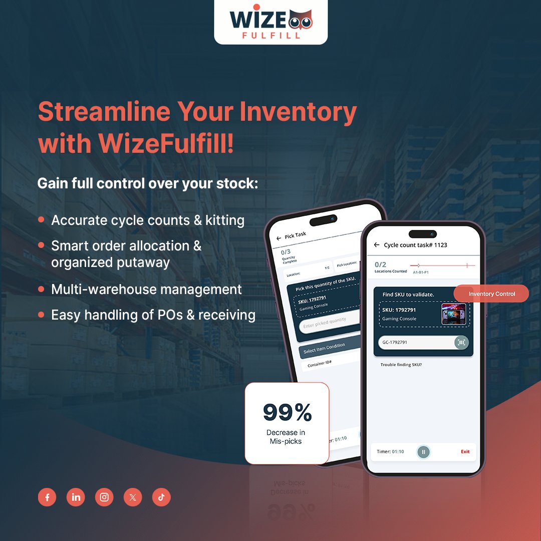 Wize_Fulfill's tweet photo. Take charge of your inventory with WizeFulfill!

From accurate counts and smart order allocation 🎯 to seamless multi-warehouse management —easily streamline every step!

#InventoryManagement #WizeFulfill #WMS #WarehouseManagementSystems https://t.co/dox3G2Xki6
