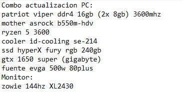 Buenas tengo todo esto a la venta full box por que todavia tengo unos gastos post operatorio que completar de urgencia.
no tengo mucha idea de precio mas que referencias en mercadolibre asi que escucho ofertas
rt + preguntas mas que agradecido