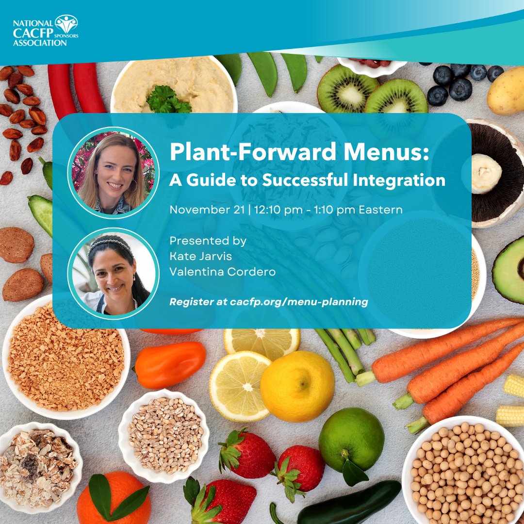 Discover how to identify the health and environmental benefits of eating and serving more plant-based foods in this session at our upcoming #CACFP Menu Planning Boot Camp. Early registration is ongoing through Nov 6, so save your spot today!

Register: info.cacfp.org/ap/Events/Regi…