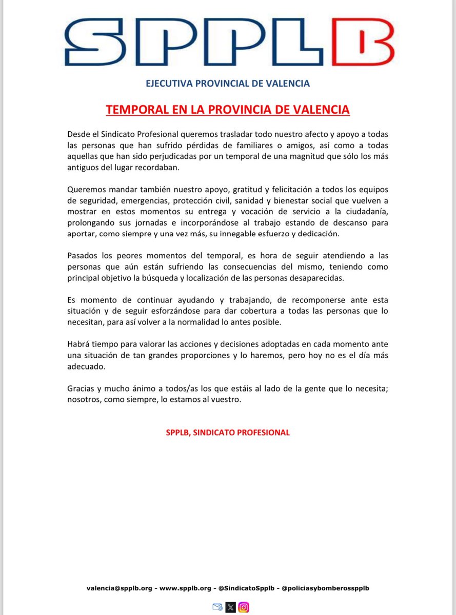Animo, Fuerza y Gratitud a todos los equipos de seguridad emergencias y protección civil y colaboradores(gruas, transportistas, sanitarios..)👮🏻👩🏼‍🚒👩‍⚕️en estos duros momentos para muchas personas q han perdido todo incluso la vida. Todo nuestro cariño a sus familias.😔Resurgiremos!💪