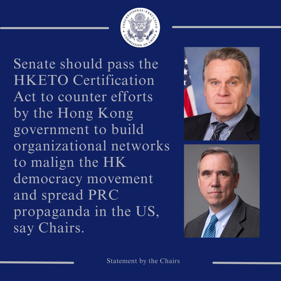 Senate should pass the #HKETO Certification Act to counter efforts by the #HongKong govt to build organizational networks to malign the HK democracy movement and spread PRC propaganda in the US, say Chairs. See new <a href="/hkdc_us/">Hong Kong Democracy Council</a> report @ hkdc.us/the-sar-network
