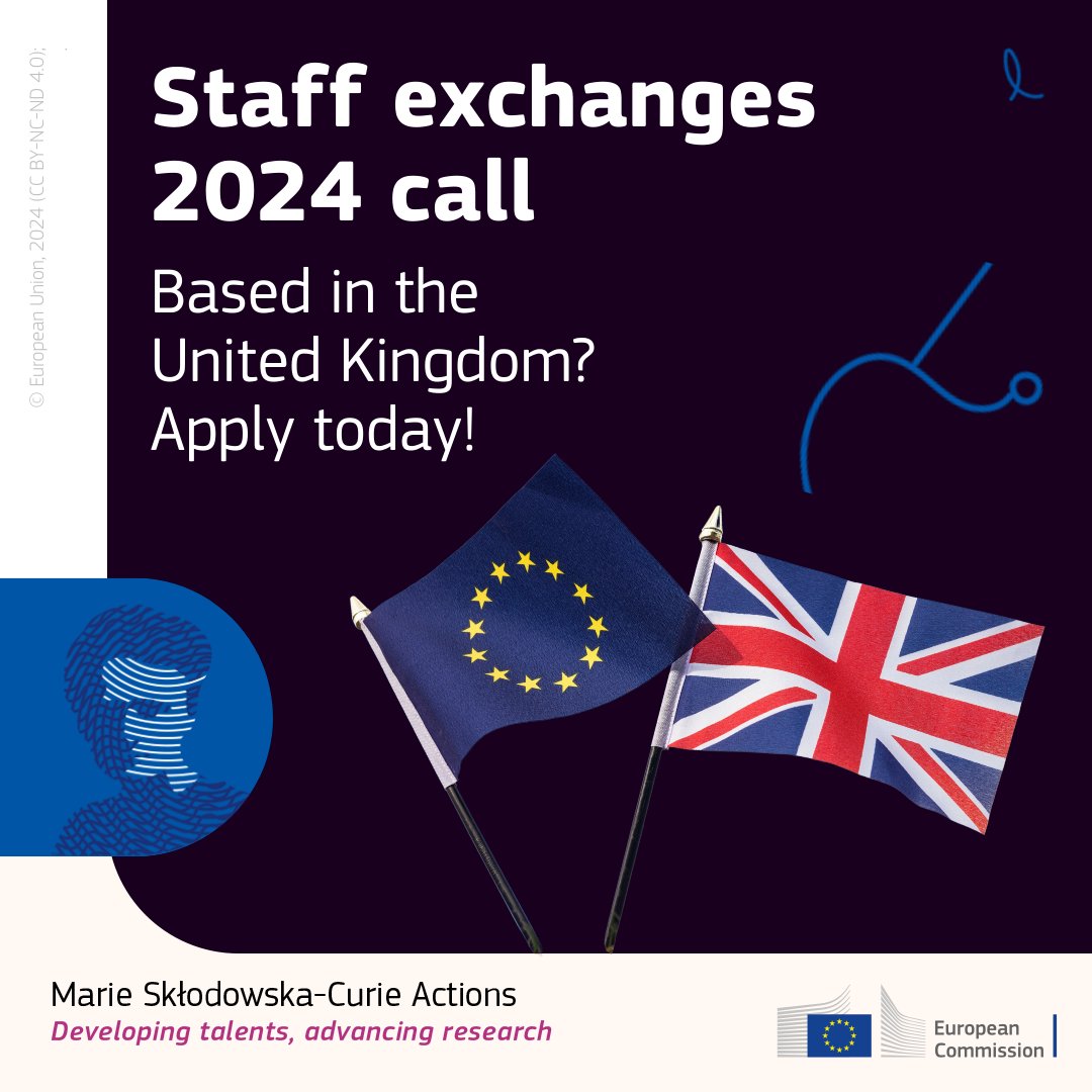 Active in a 🇬🇧 science &amp; research organisation?
Our 🇪🇺 #MSCA Staff Exchanges call is for you!

Boost your innovation and knowledge transfer potential!
Get funding through international research cooperation projects.

Apply by 5 February 2025 — more info : europa.eu/!xhVgkH