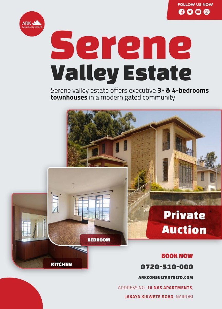 arkconsultantsl's tweet photo. TOWNHOUSES FOR SALE BY PRIVATE AUCTION!
Get in touch today to make your bid. These luxurious residences boast top-notch finishes in a tranquil neighborhood. Ideal for a lucrative investment or a family home for those looking to upscale their living. Call 0735 510 000/0742 095 891 https://t.co/wBu6dymuhU