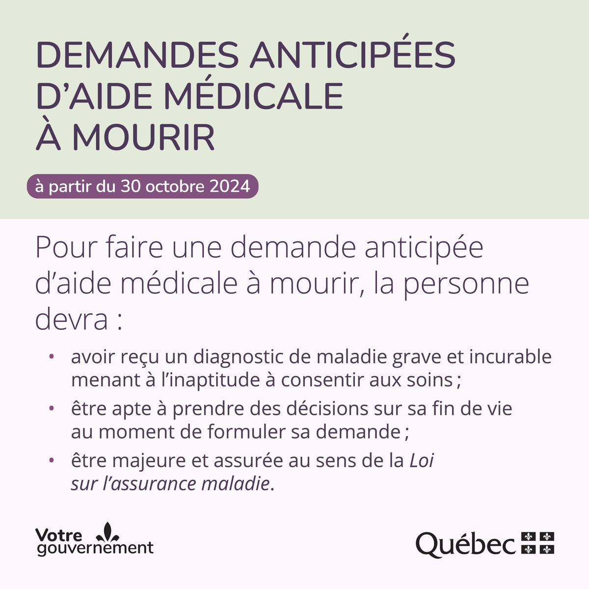 SBelangerCAQ's tweet image. C&apos;est aujourd&apos;hui qu&apos;entre en vigueur la demande anticipée d&apos;AMM. Je remercie tous ceux et celles qui ont contribué à cette avancée majeure  dans l&apos;offre de soins qui fait consensus au Québec. Je m&apos;y étais engagée, c&apos;est une journée importante pour les patients en attente.