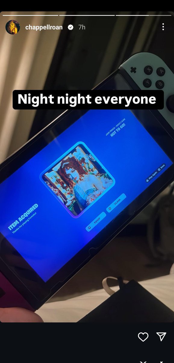 Chappell Roan purchasing Hot to Go from the Fortnite store on a Nintendo Switch
