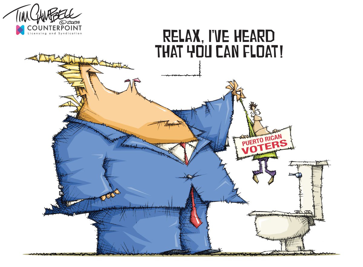 tc2oons's tweet photo. Puerto Rican Float
#PuertoRico #IslandOfGarbage #TrumpRally #tonyhinchcliffe #MSGHateRally #2024Election #Hate #Division @EandPCartoons @IndianaJournos @JGfortwayne @fiona_webster22 @paulprosseda @JamesEBriggs @AAEC_Cartoonist @newcounterpoint https://t.co/mXzZGRqPDh