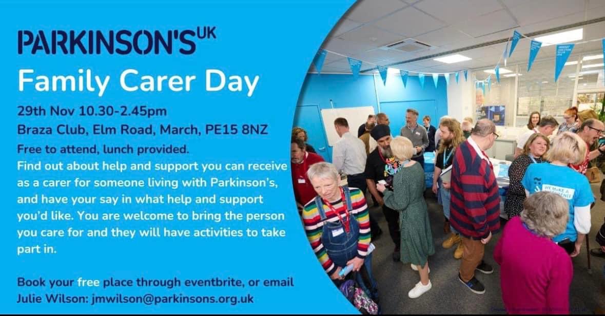 A  therapeutic &amp; information day for carers of people with Parkinson’s. With talks and activities for both carer and their loved one too. This whole day event includes a free lunch and a goody bag for each carer. 
#parkinsonsuk