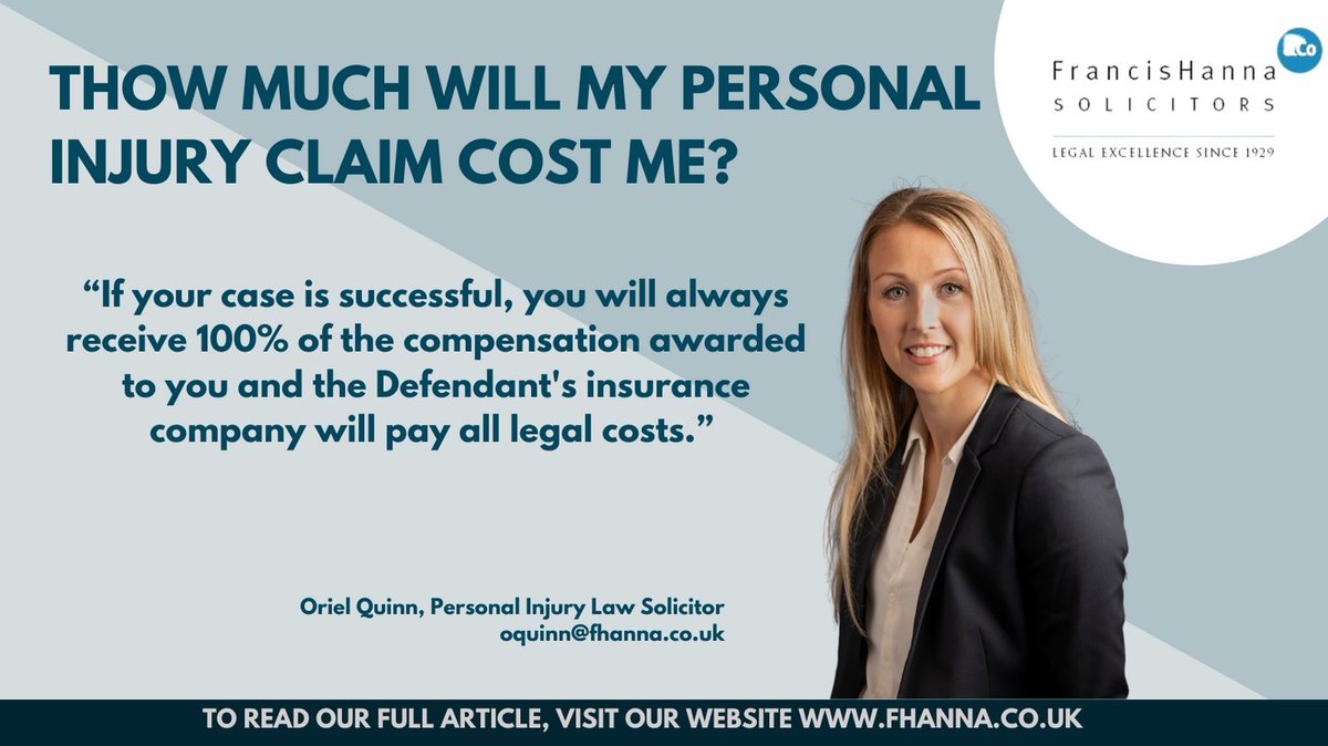 FrancisHannaCo's tweet photo. Clients will regularly ask for information on how much their claim for compensation is likely to cost them.
For advice and assistance in relation to a personal or serious injury, contact us on 028 9024 3901 or email info@fhanna.co.uk https://t.co/V4SuNkDNUn