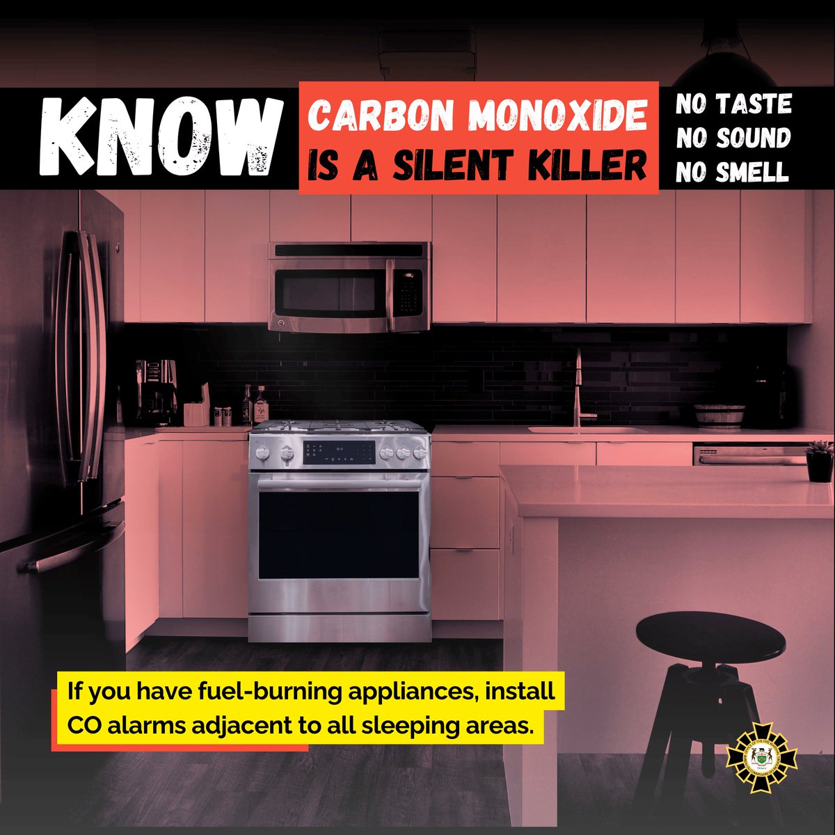 bancroftfire's tweet photo. It's the law! Install carbon monoxide alarms.
If you have fuel-burning appliances, install CO alarms adjacent to all sleeping areas.
#KnowCO #COSafety #CONoTasteNoSmellNoSound #CarbonMonoxideAwareness https://t.co/gXHcZfCWqA